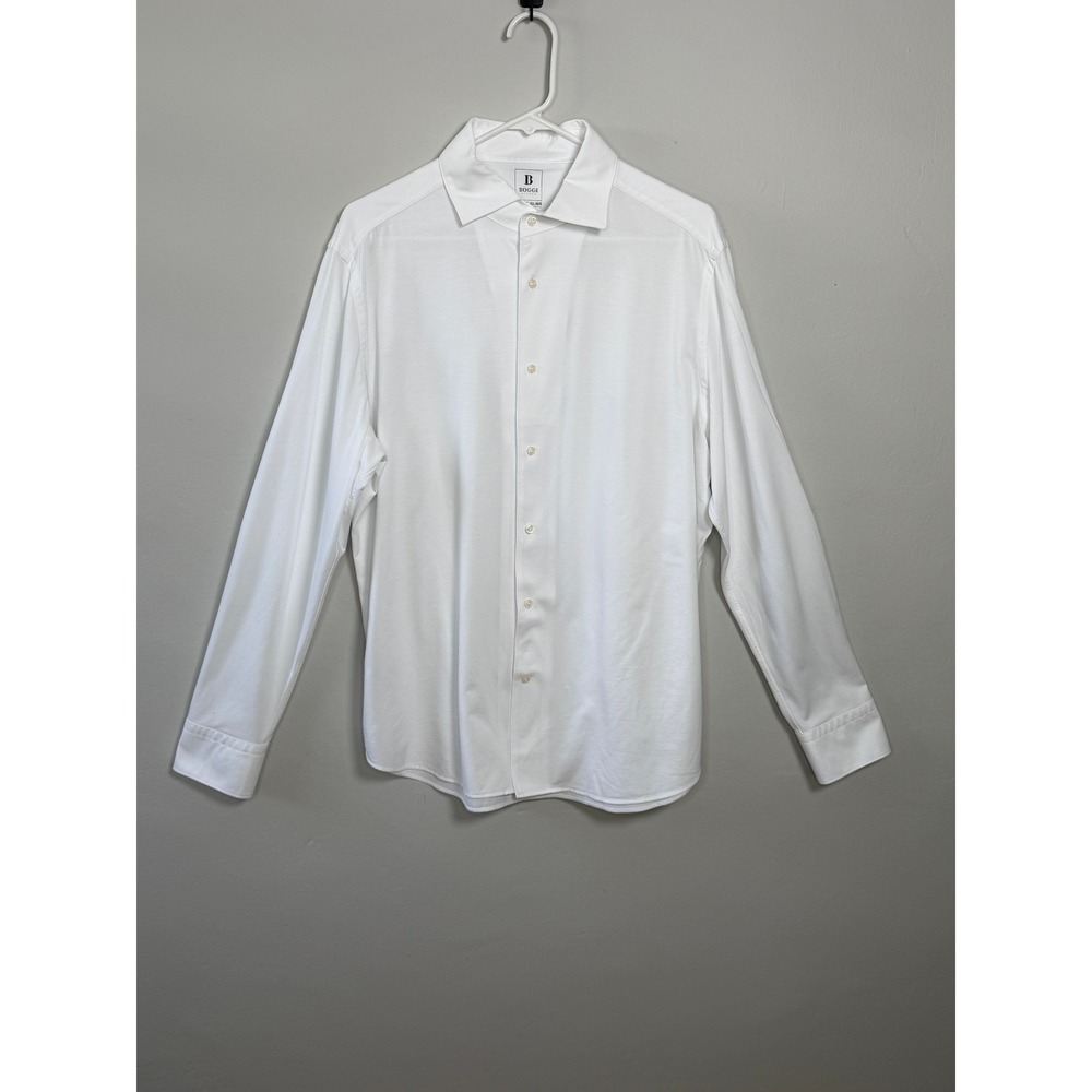 Boggi Milano Dress Shirt Mens XL White Japanese Exclusive Jersey Office Classic